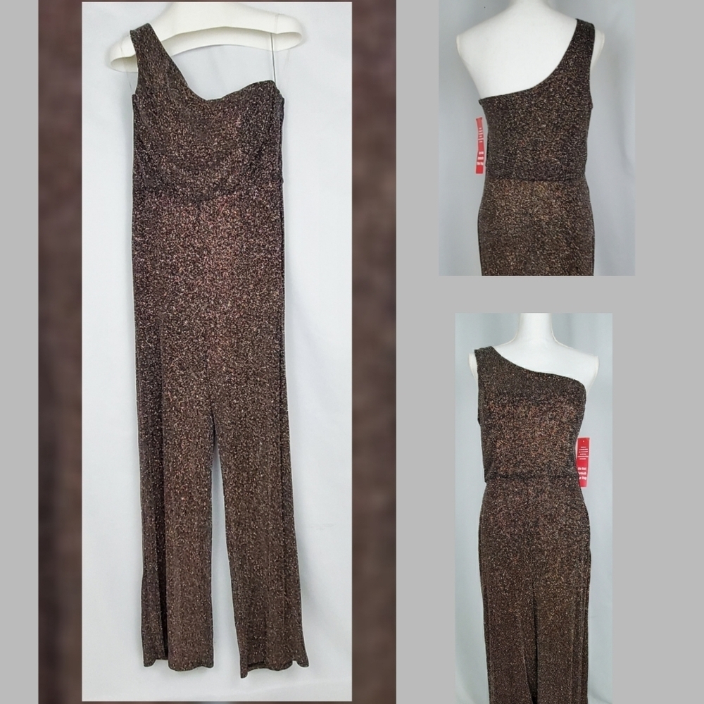 Crystal Doll One-Shoulder Glitter Jumpsuit - Black and Gold